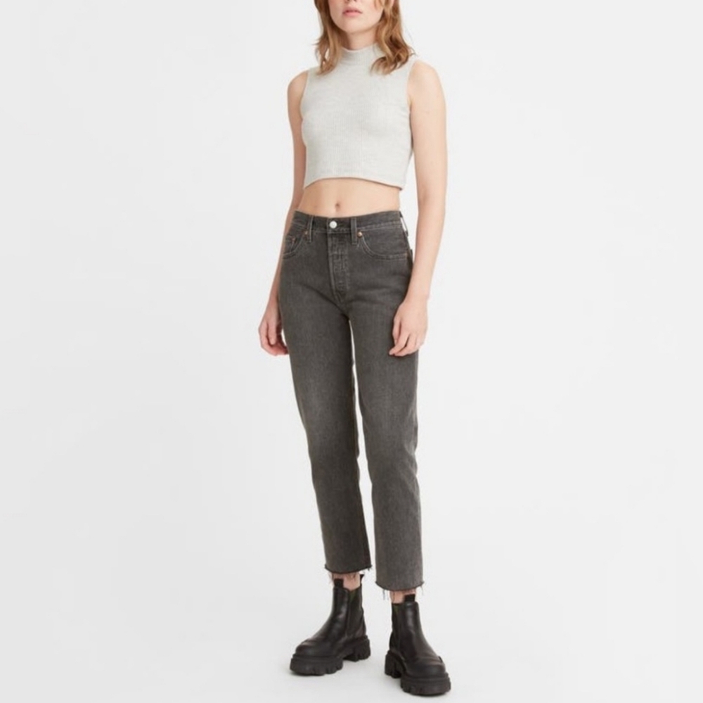 Levis 501 Jeans Original Cropped High Rise Women 31X26 Gray/Charcoal Button Fly